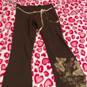 Brown Butterfly Flare Legged Zip Up Pants